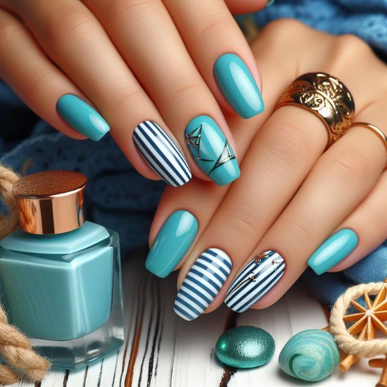 Aqua Blue Nautical Stripes