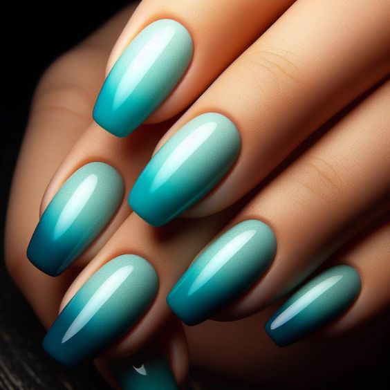 Aqua Blue Ombre Nails