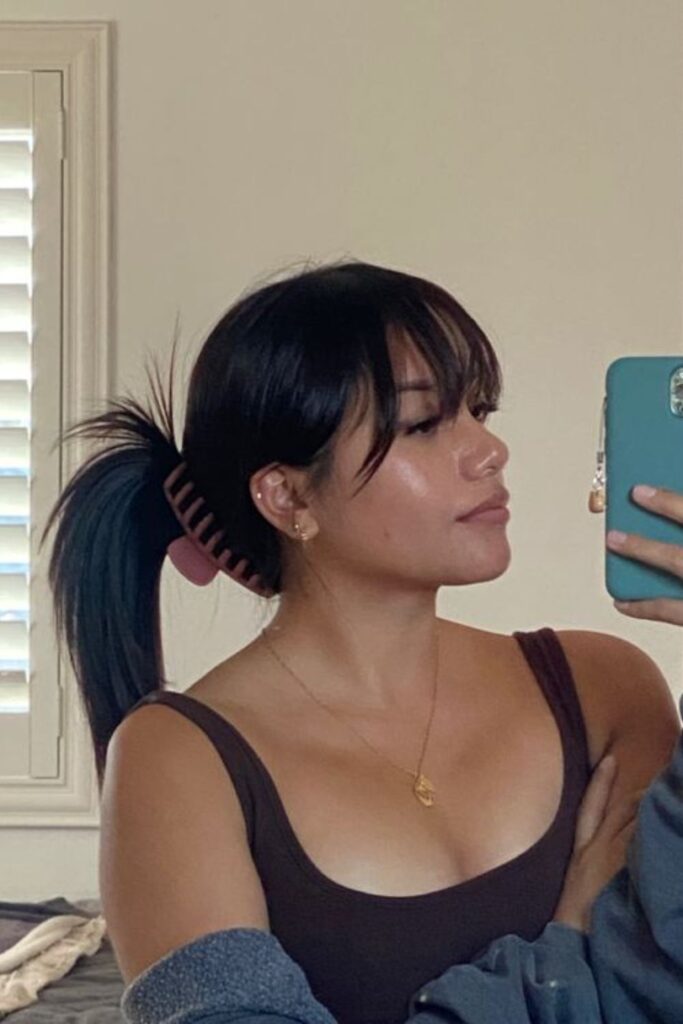 Bangs With Claw Clip Hairstyle