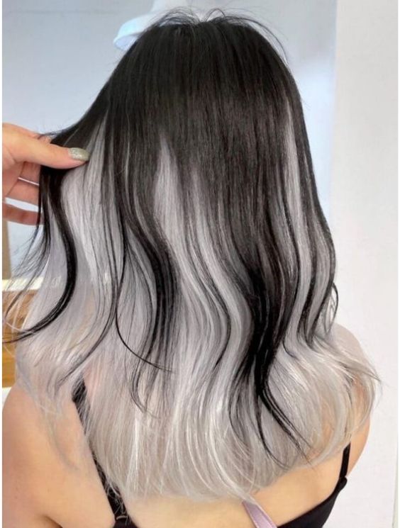 Black Hair Fading into White Underneath