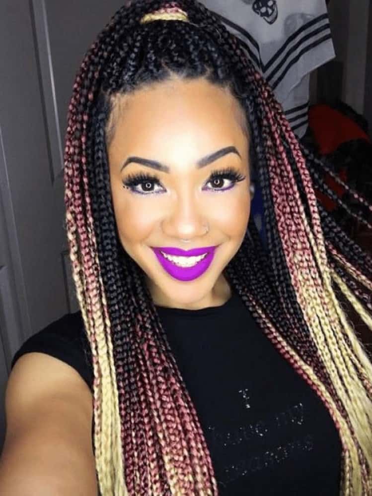 Blonde, Pink and Black Box Braids