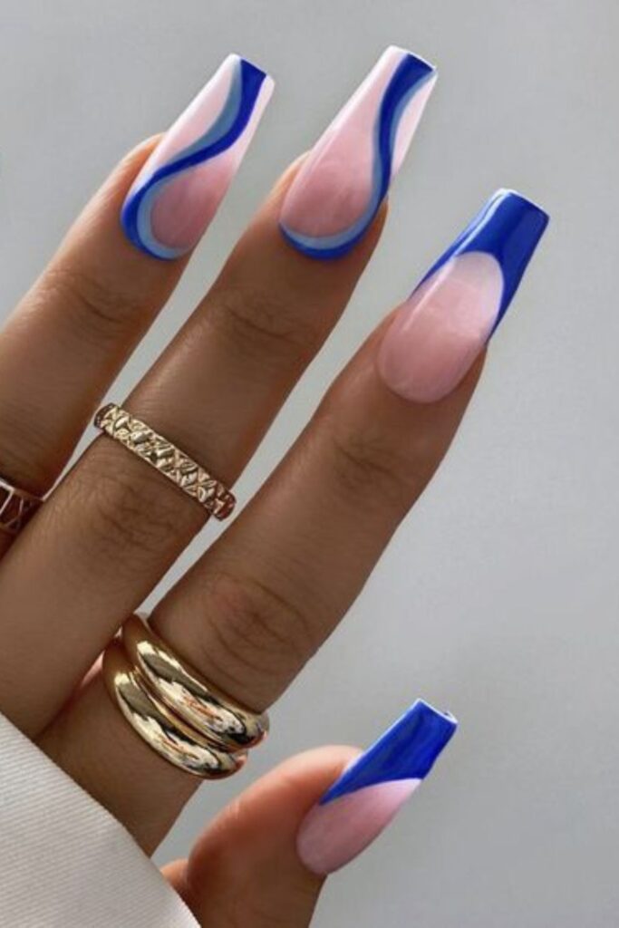 Blue French Tip Coffin Nails