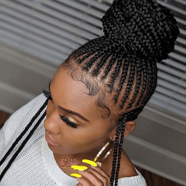 Braided bun with loose side braids