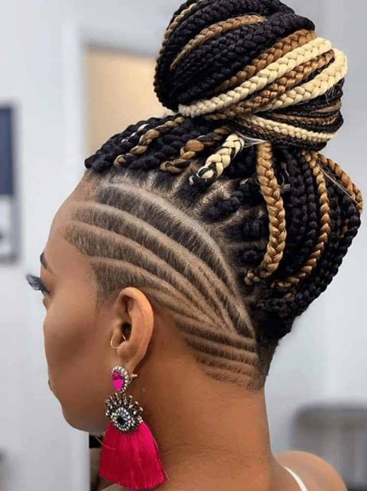 Box Braids Bun Style with a Side Plait