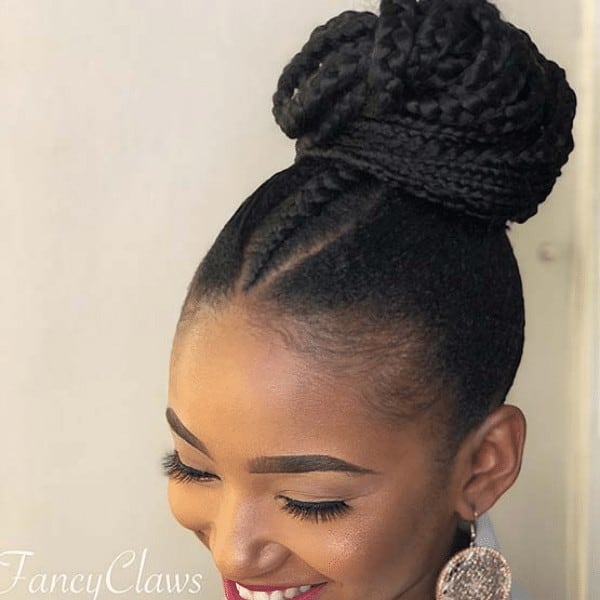 Chic braided bun with a center braid