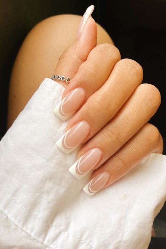 Double French Tip Coffin Nails