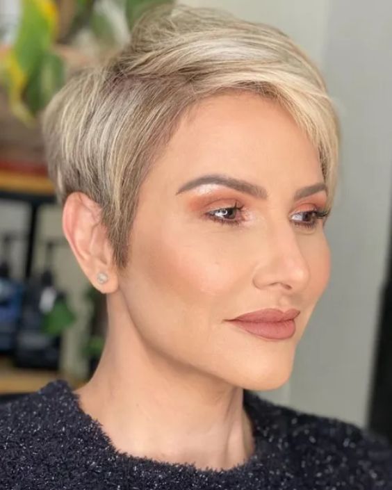 Golden Blonde Pixie With Side Part