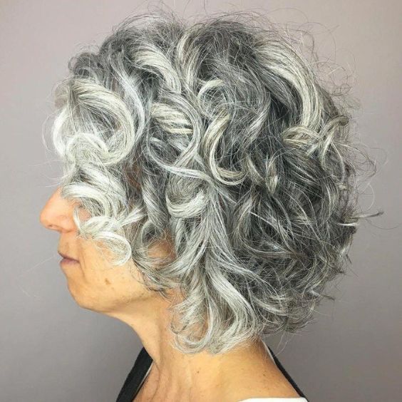 Gray Curly Bob with Side Part