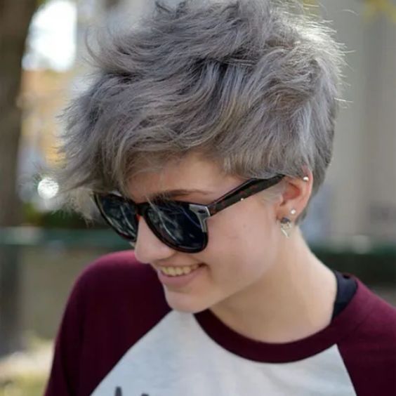 Grey With Shaggy Pixie Cut