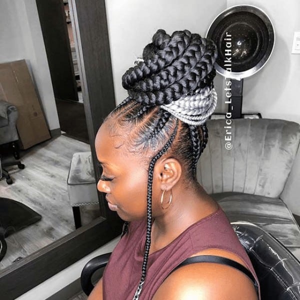 High braided bun with grey braids