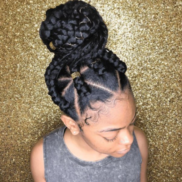 High bun with twisted Box Braids