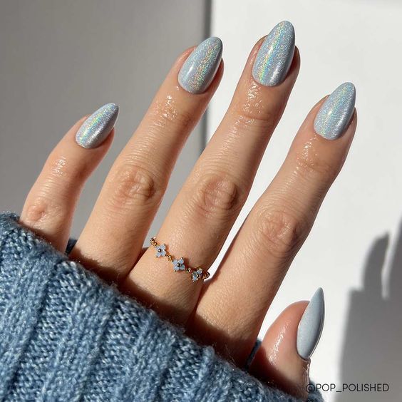 Ice Blue Almond Nails