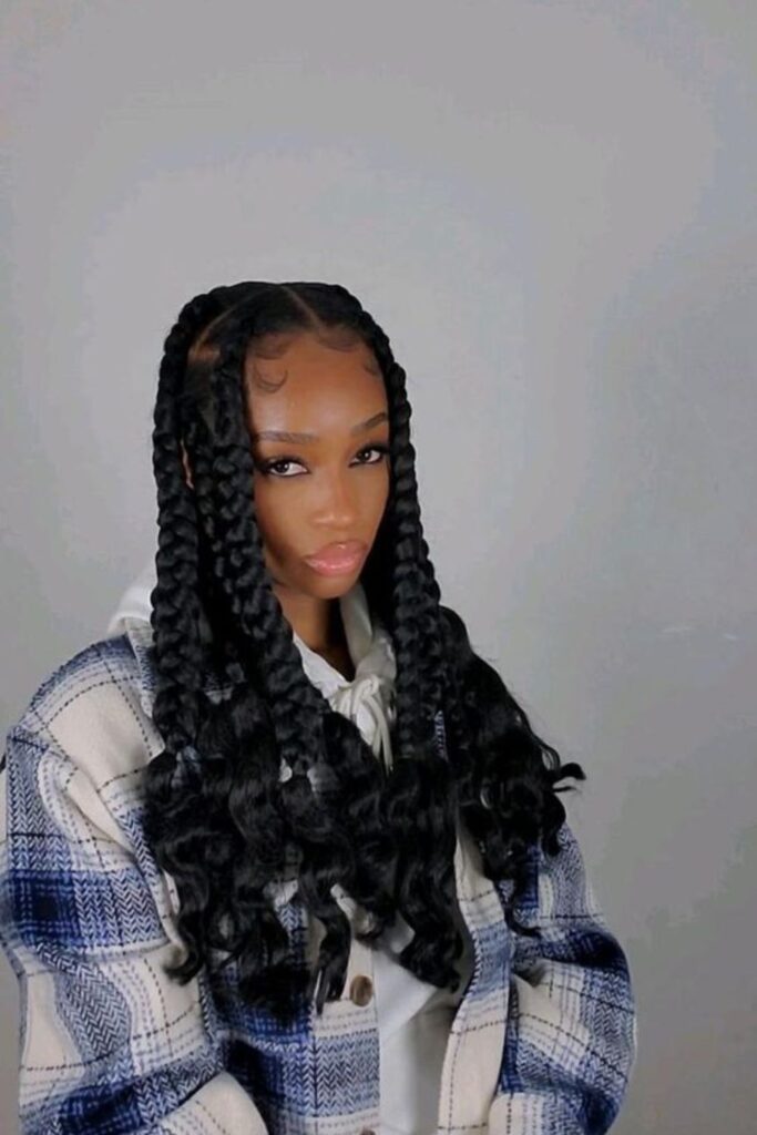 Jumbo Box Braids With Curly Hair