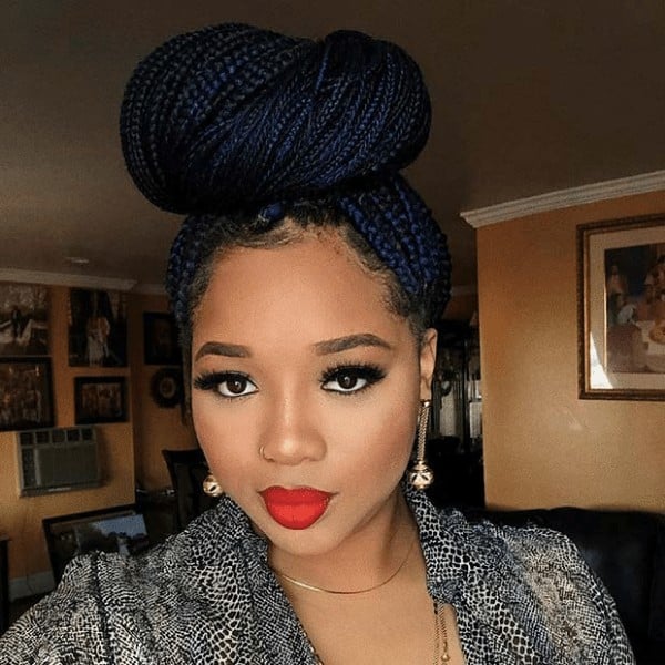 Large bun with blue braids