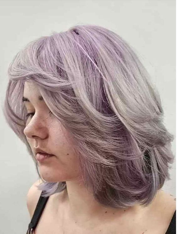 Lavender and Blonde Side Swept Bangs