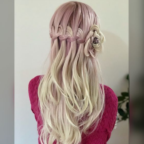 Lavender and Blonde Waterfall Braid