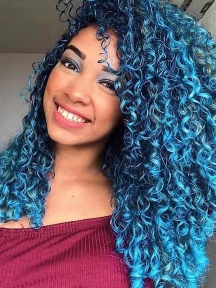 Light Blue Dark Roots Curly Hair