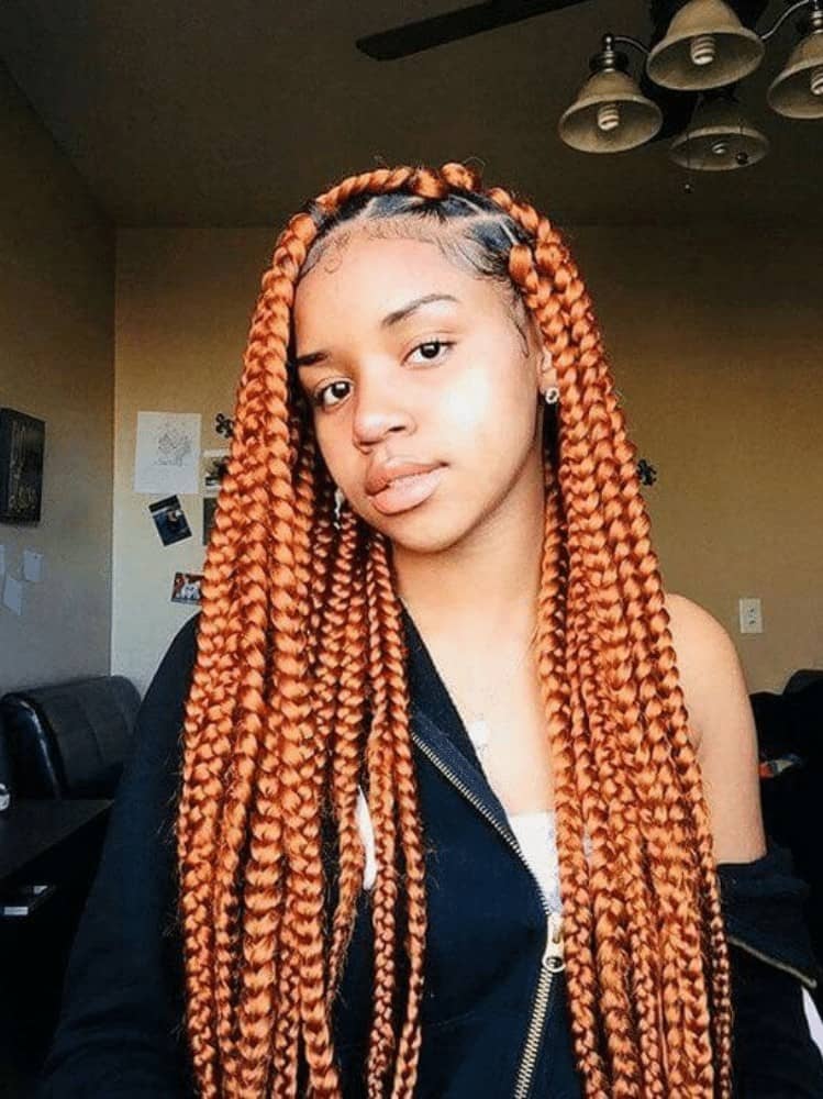 Long Box Braids with Copper Streaks