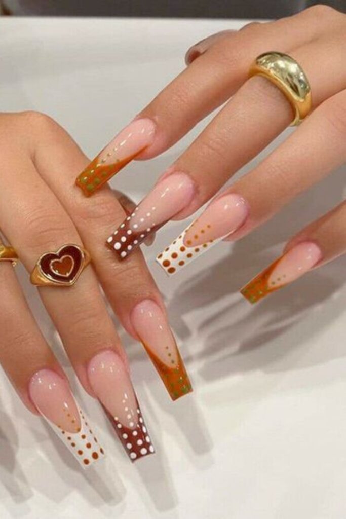 Long-Dotted Coffin French Tip Nails