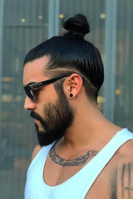 Man Bun with Faded Sides and Beard