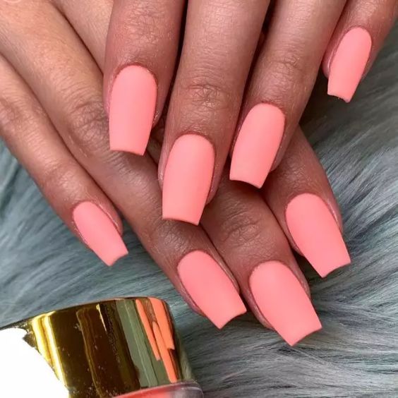 Matte Peach Short Coffin Nails