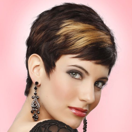 Mocha Pixie Cut with Blonde Highlights