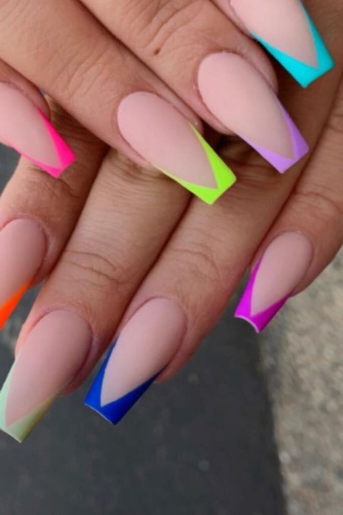 Neon Coffin French Tip Nail Design