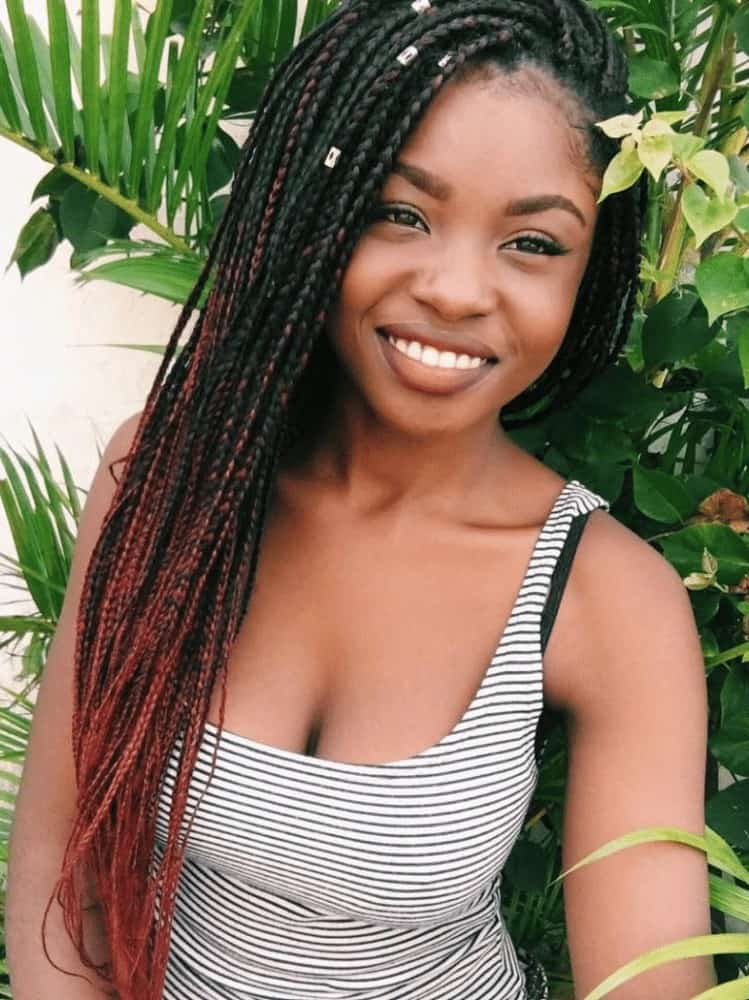 Ombre-ed Black and Red Box Braids