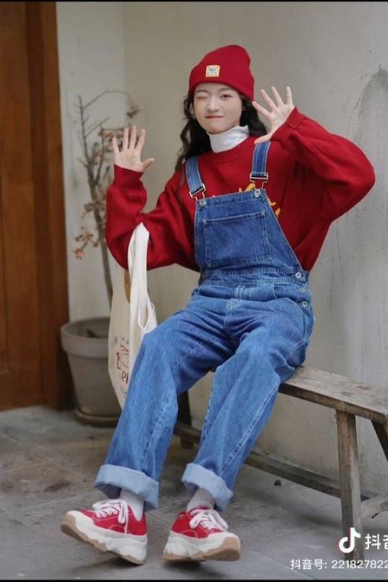 Overalls and Beanie Playfulness