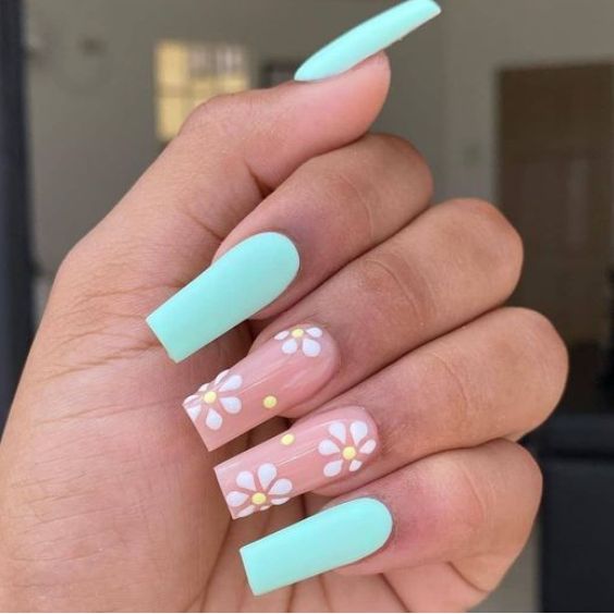 Pastel Summer Coffin Nails