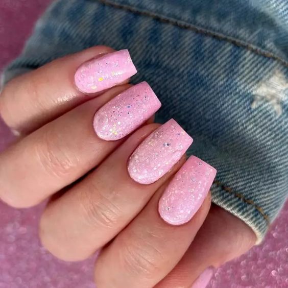 Pink Nails With Glitter