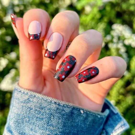 Red Floral Ballerina Nails