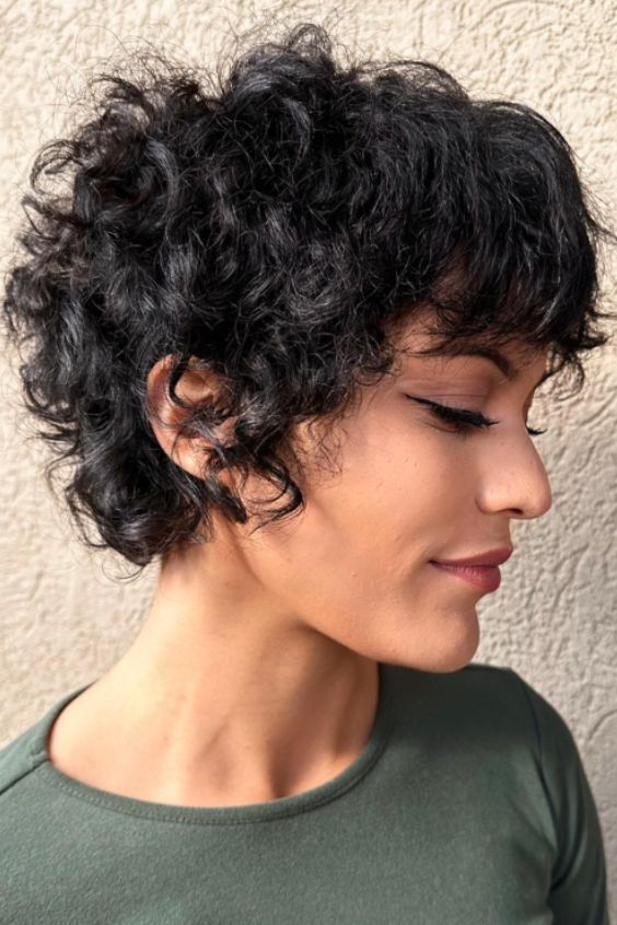 Shaggy Curly Pixie With Bangs