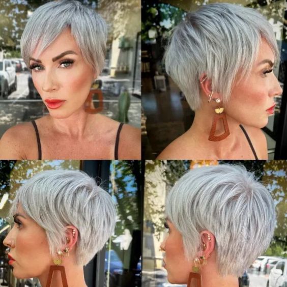 Silver Blonde Pixie With Lengthy Layers