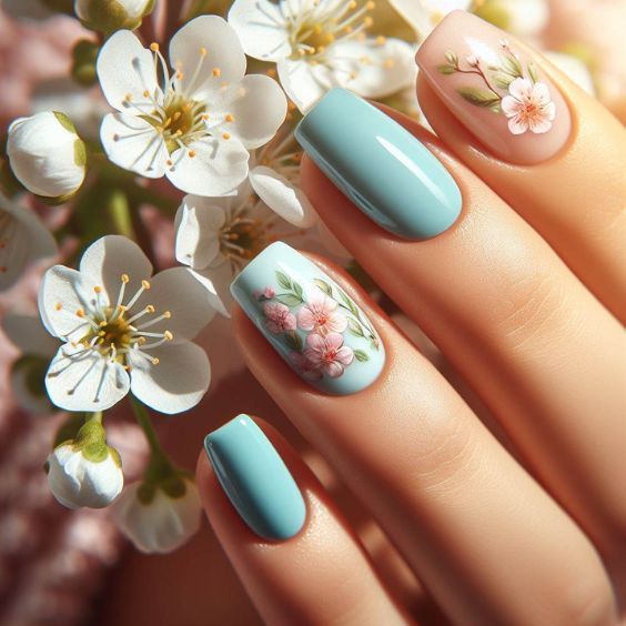 Springtime Aqua Blue Nails