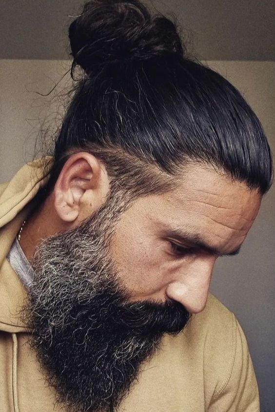 Textured Man Bun with Full Beard