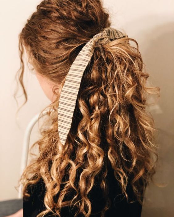 The Curly Ponytail with a Scarf