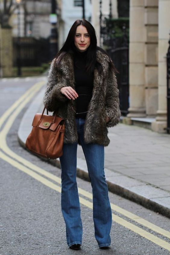 The Faux Fur Vest and Flared Jeans Look