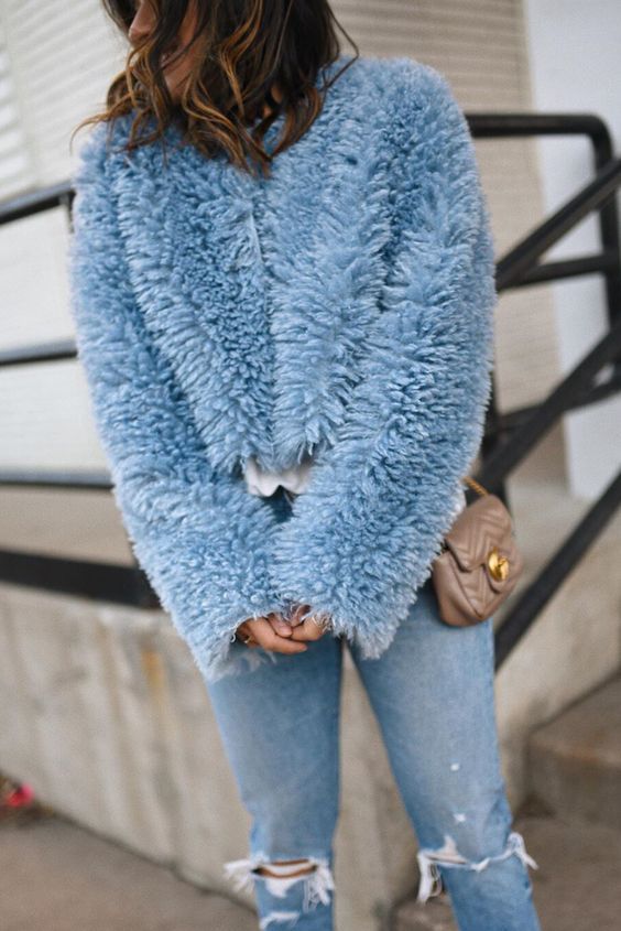 The Furry Jacket and Distressed Jeans Ensemble