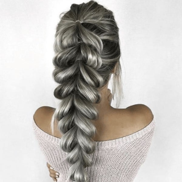 Thick fishtail braid pony