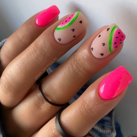 Watermelon Short Coffin Nails