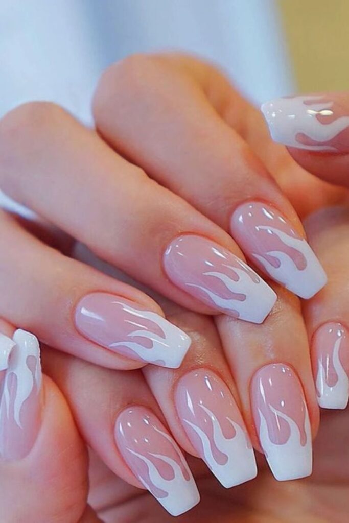 White Flame Coffin French Tip Nails