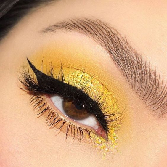 Yellow Glitter Eyeshadow Look