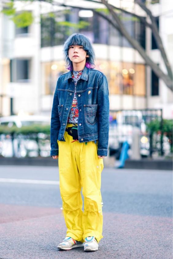 Yellow Pants with Denim Jacket