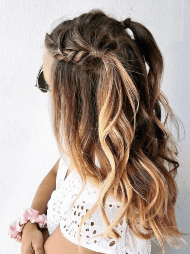 Chunky Braids in Half-Up Pigtails